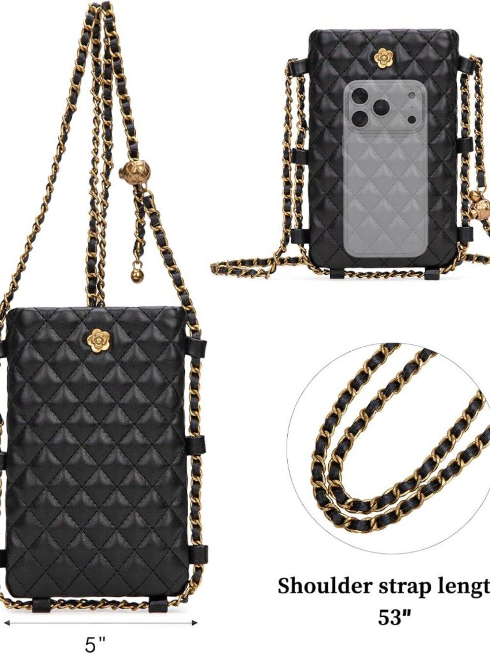 Quilted Small Crossbody Bags for Women Trendy Cell Phone Purse - Picture 5 of 8
